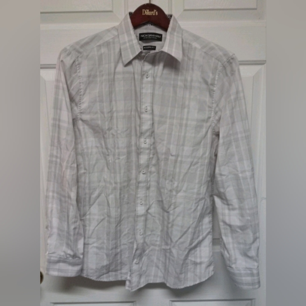Nick Graham Men's White Plaid Casual Shirt